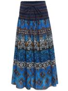 Shein Blue Drawstring Waist Tribal Print Skirt