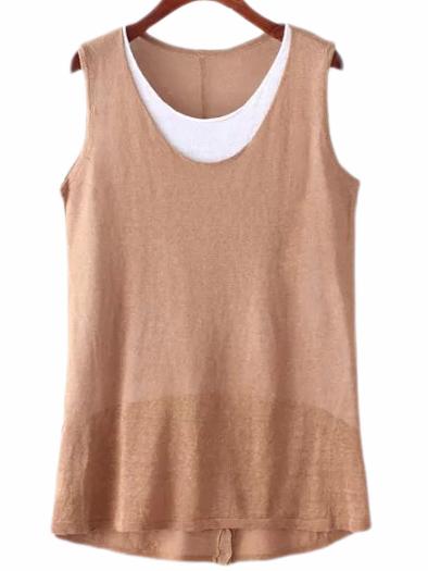 Shein Brown Buttons Split Side Dip Hem Tank Top