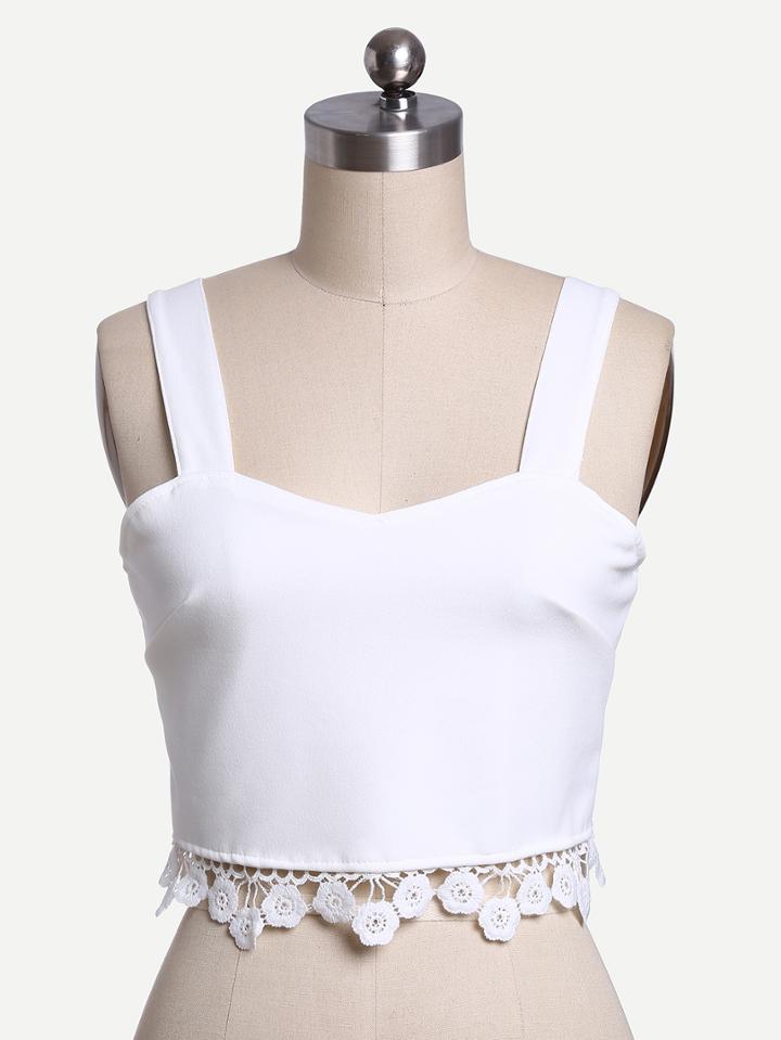 Shein White Straps Crochet Hem Cami Top