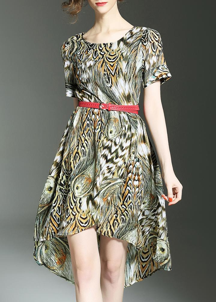 Shein Leopard Print Belted High Low Dress