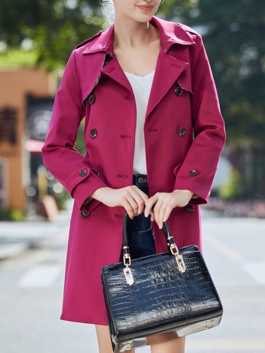 Shein Purple Lapel Pockets Belted Coat