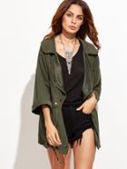 Shein Olive Green Asymmetric Button Front Belted Hem Utility Coat