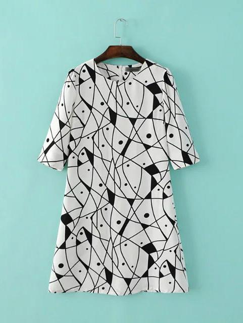 Shein White Half Sleeve Printed Slim Dress
