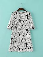 Shein White Half Sleeve Printed Slim Dress