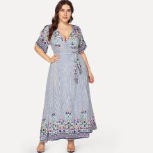 Shein Plus Surplice Neck Mixed Print Dress