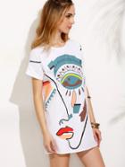 Shein White Abstract Print Shift Dress