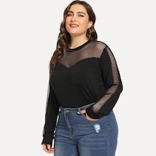 Shein Plus Mesh Insert Solid Tee