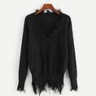 Shein Wave Hem Fringe Chunky Knit Solid Sweater