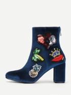 Shein Embroidery & Sequin Patch Decorated Ankle Boots