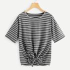 Shein Drop Shoulder Knot Front Striped Tee