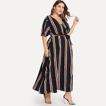 Shein Plus Belted Striped Dress