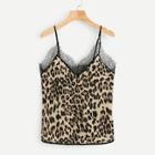 Shein Eyelash Lace Applique Leopard Print Cami Top
