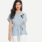 Shein Flower Applique Belted Top
