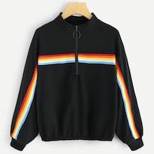 Shein Plus Tape Detail Zip Decoration Sweatshirt