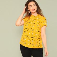 Shein Plus Tied Mock Neck Animal Print Top
