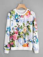 Shein Rose Print Velvet Sweatshirt