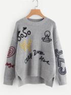 Shein Braided Embroidery Stepped Hem Jumper