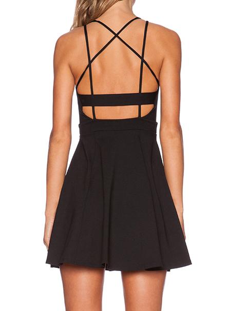 Shein Black Crossback Reverse Criss Cross Backless Pleated Dress