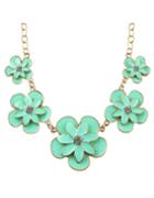 Shein New Trendy Enamel Flower Women Green Statement Necklace