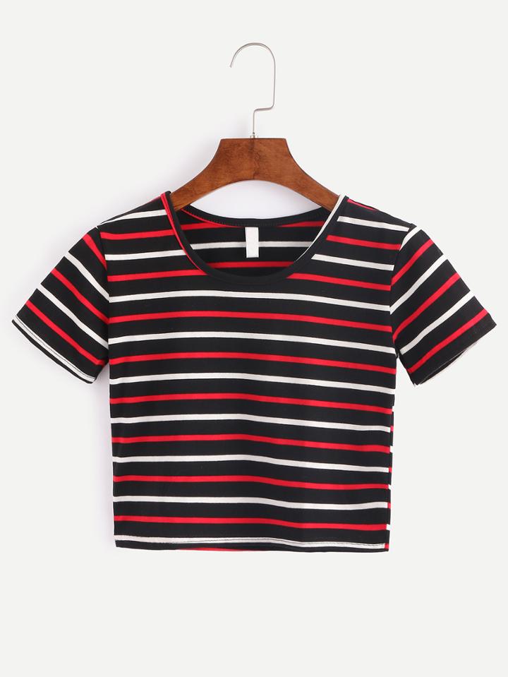 Shein Multicolor Striped Crop T-shirt
