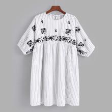 Shein Pinstriped Embroidery Babydoll Dress