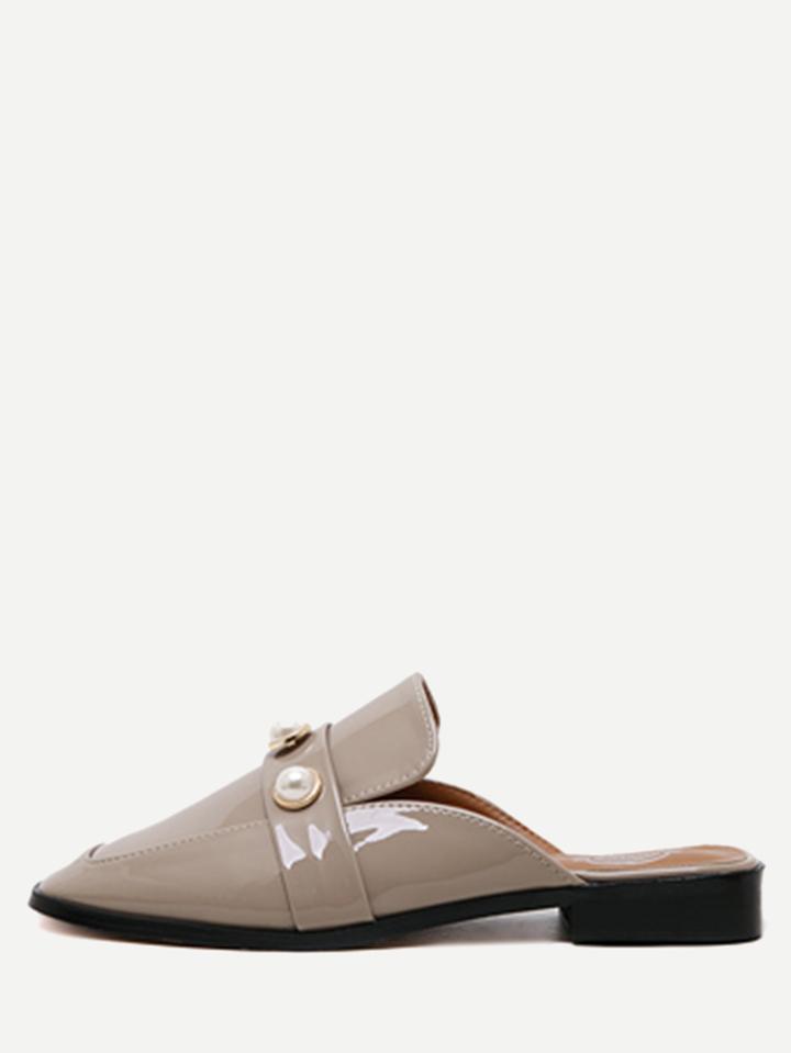 Shein Apricot Pearl Design Patent Leather Loafers
