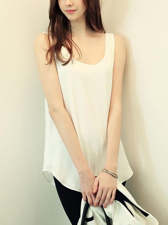 Shein White Simple Loose Chiffon Tank Top