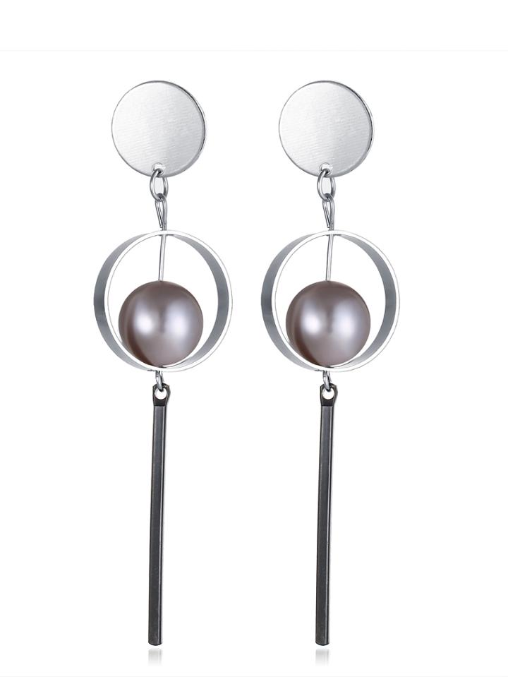 Shein Faux Pearl And Contrast Bar Drop Earrings