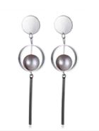 Shein Faux Pearl And Contrast Bar Drop Earrings