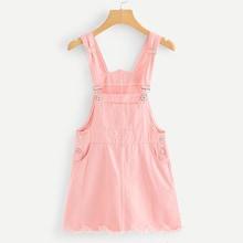 Shein Pocket Front Raw Hem Denim Pinafore Dress