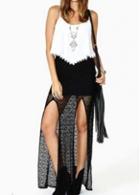 Rosewe Stylish Slit Design Black High Waist Skirt For Woman