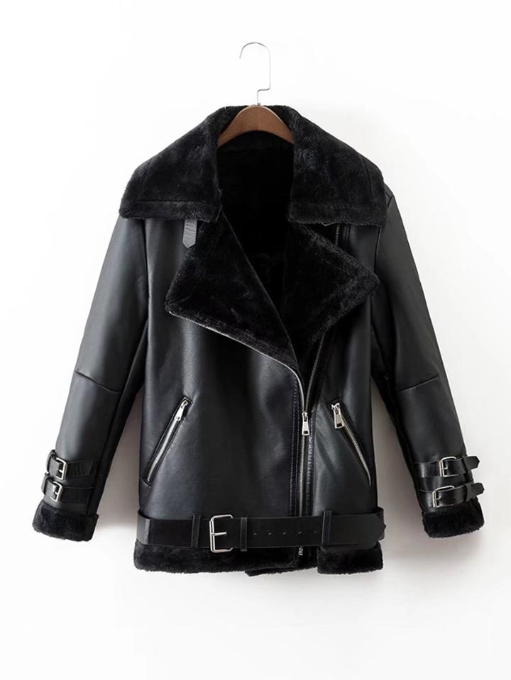 Shein Faux Fur Lined Belted Jacket