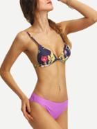 Shein Flower Print Mix & Match Bikini Set - Purple