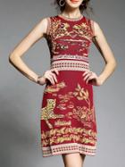 Shein Burgundy Leopard Knit A-line Dress