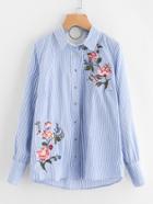 Shein Flower Embroidered O-ring V Back Blouse