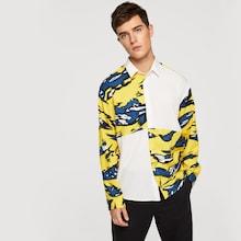Shein Men Button Front Collar Neck Color Block Shirt