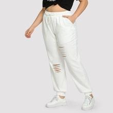 Shein Plus Elastic Waist Ripped Pant