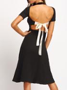 Shein Black Short Sleeve Backless Rib Dress