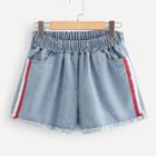 Shein Striped Raw Hem Elastic Waist Denim Shorts