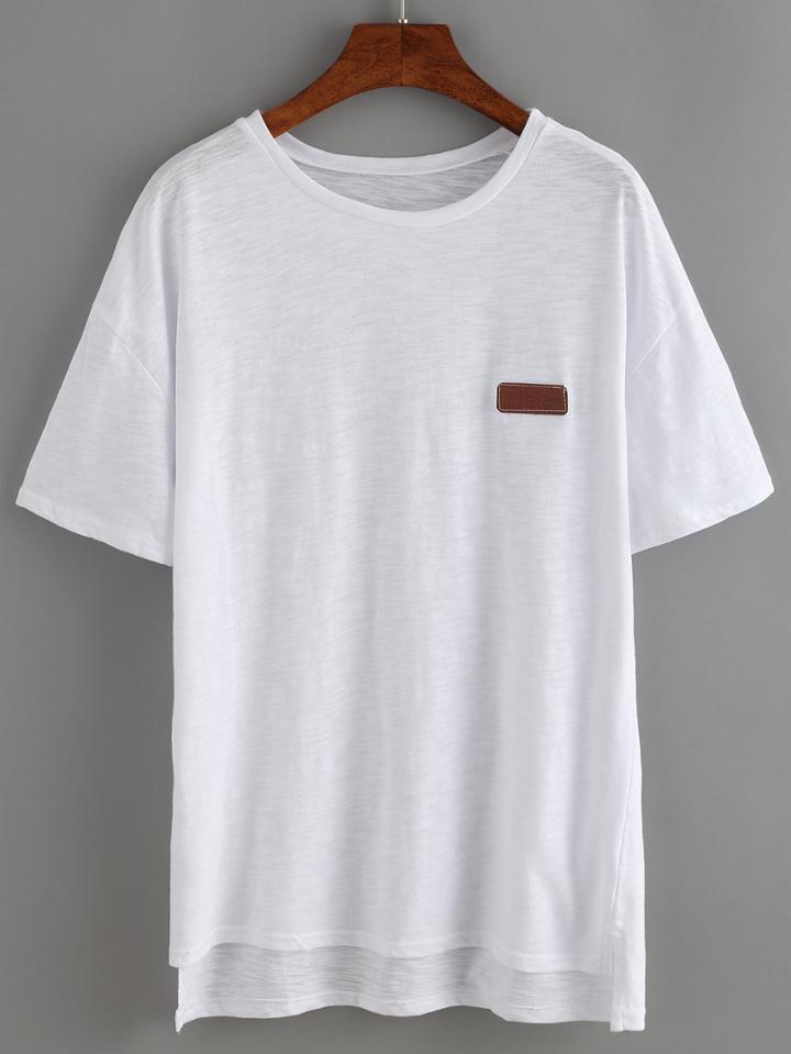 Shein Dip Hem Split Patch T-shirt