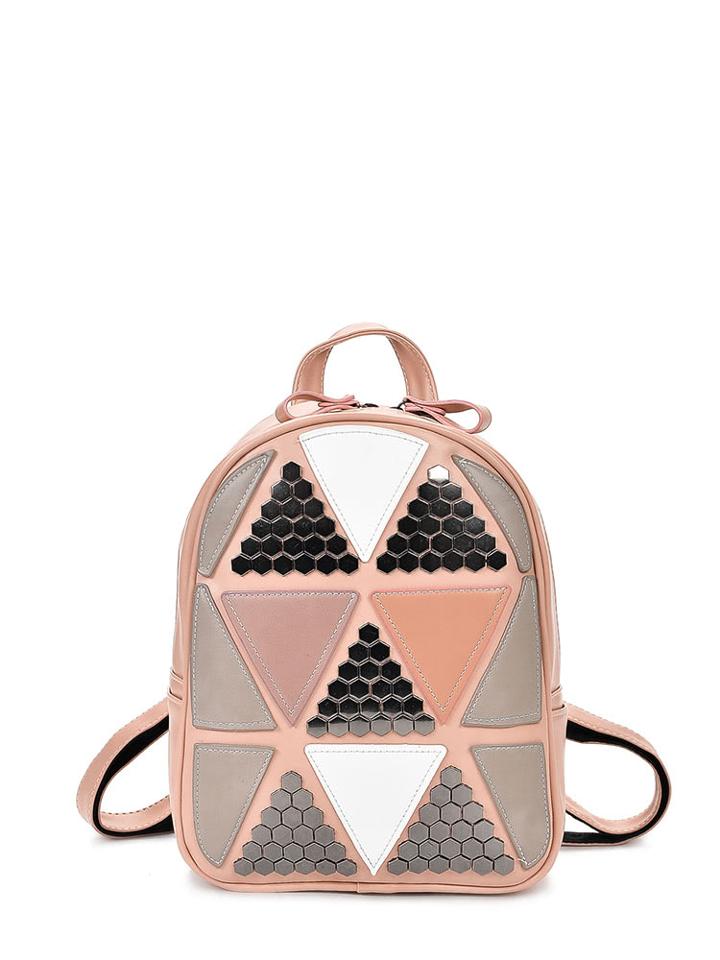 Shein Geo Patch Studded Detail Pu Backpack