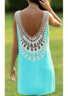 Rosewe Open Back Lace Splicing Mint Green Dress