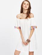 Shein Bardot Neckline Tassel Trim Dress