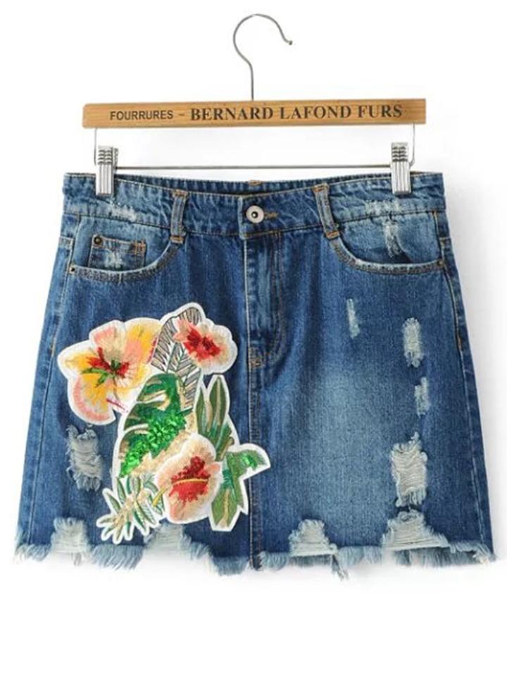 Shein Ripped Detail Denim A Line Skirt