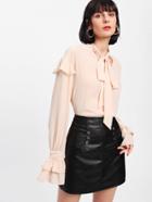 Shein Tiered Ruffle Cuff Tied Neck Blouse