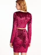 Shein Burgundy Cutout And Shirred Back Velvet Bodycon Dress