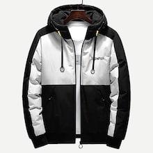 Shein Men Rib Knit Trim Letter Print Hooded Puffer Coat