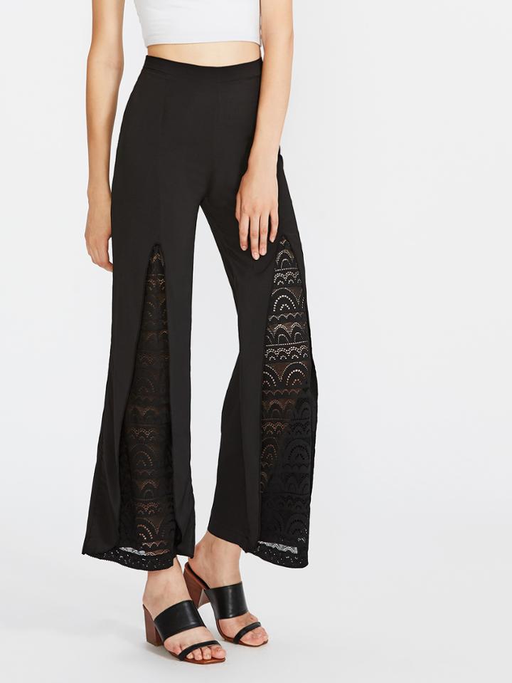 Shein Laser Cut Lace Panel Wide Leg Pants