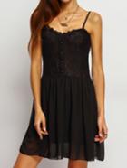 Shein Black Spaghetti Strap Lace Insert Pleated Dress
