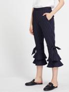 Shein Belted Detail Pinstripe Layered Flare Pants